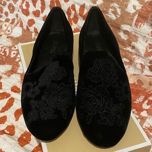 Michael Kors Black Floral Velvet Loafers